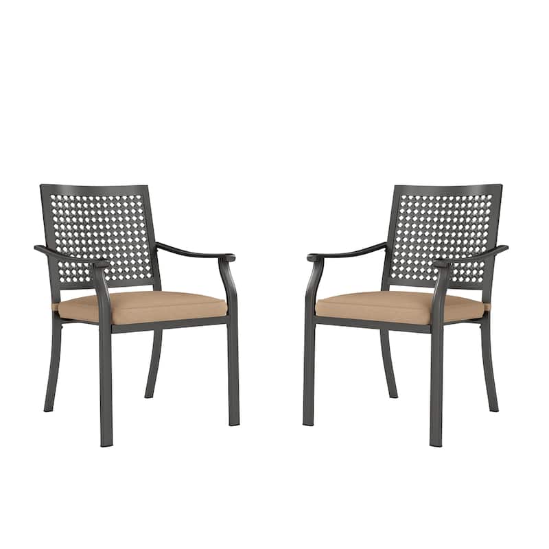 MAISON ARTS Set of 2 Patio Dining Stackable Chair Black E-coating Metal with Thick Cushion - 2 Pcs Chairs