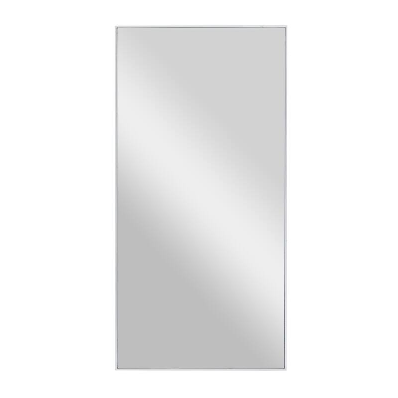 Wood Room Wall Mirror with Thin Minimalistic Frame - Black, White or Gold - Roche River Decor - White - 18"W, 36"H