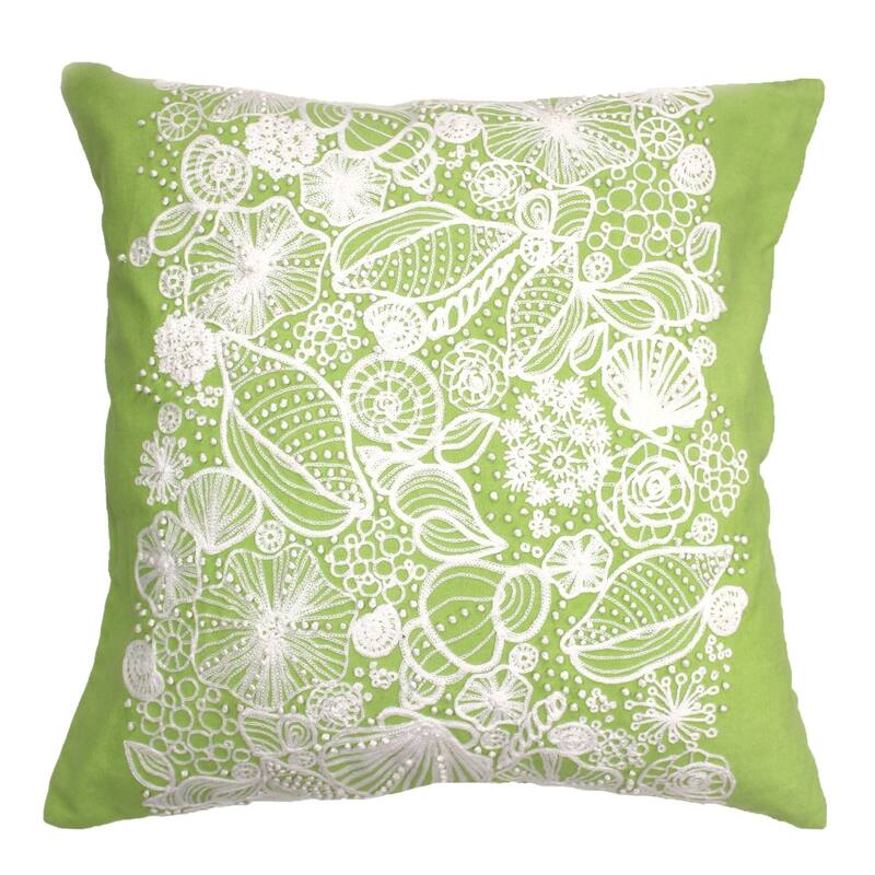 Green Shell Embroidered Throw Pillow