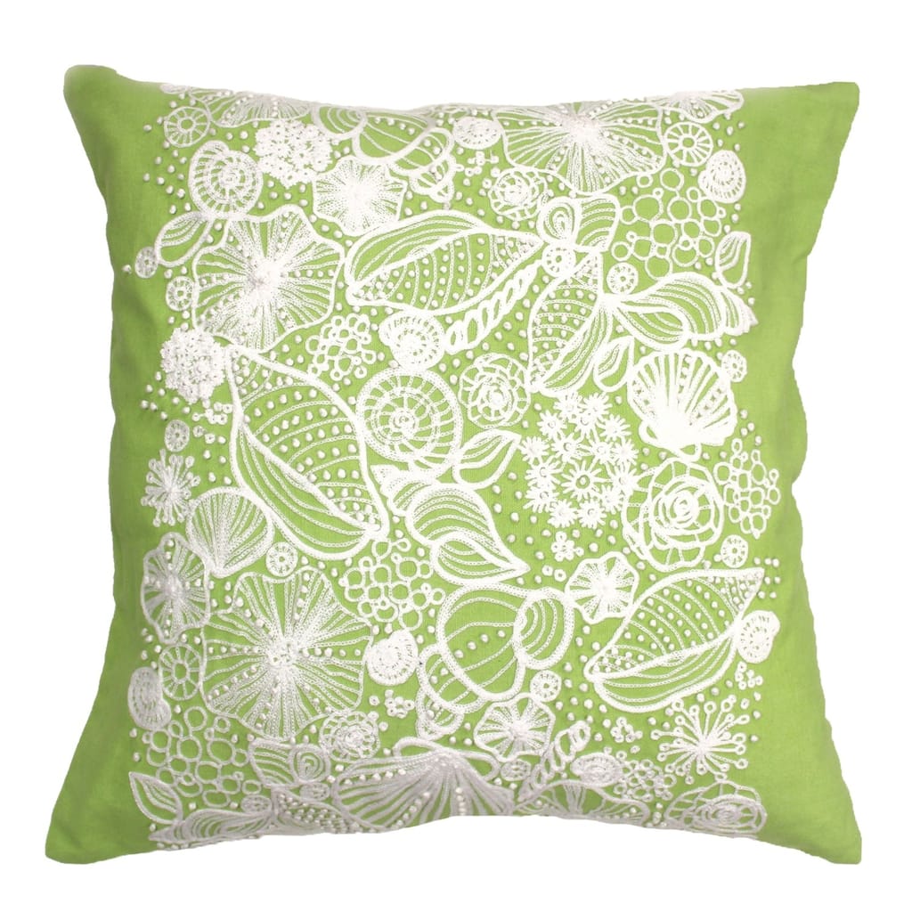 Green Shell Embroidered Throw Pillow