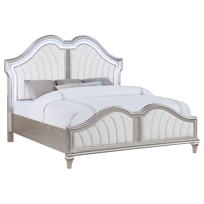 Evangeline Wood LED Platform Bed Silver Oak