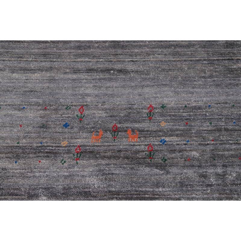 Hand Knotted Oriental 100% Wool Carpet Tribal Animal Pictorial Greys & Charcoal Gabbeh Area Rug - 12' 3'' X 9' 3''