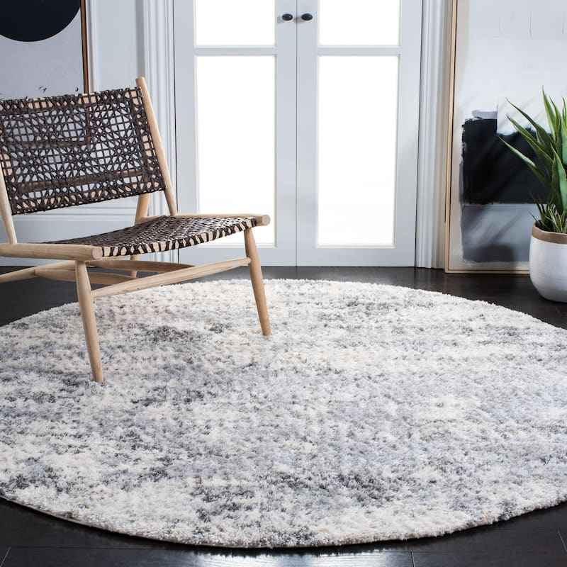 SAFAVIEH Berber Shag Dochina Abstract 1.25-inch Thick Rug - 6'7" Round - Ivory/Grey