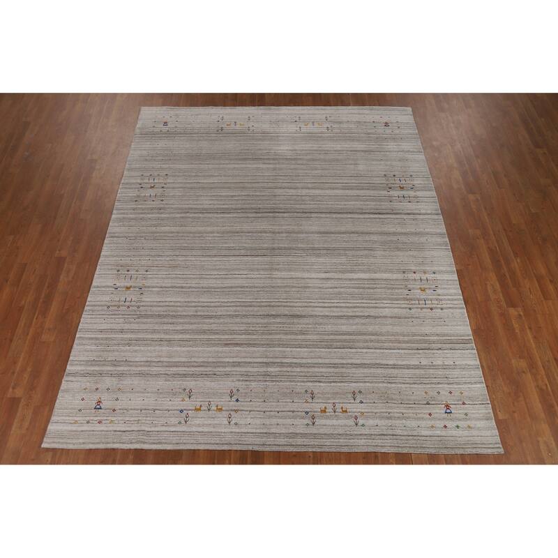 Striped Gabbeh Indian Area Rug Handmade Oriental Wool Carpet - 7'9" x 9'8"