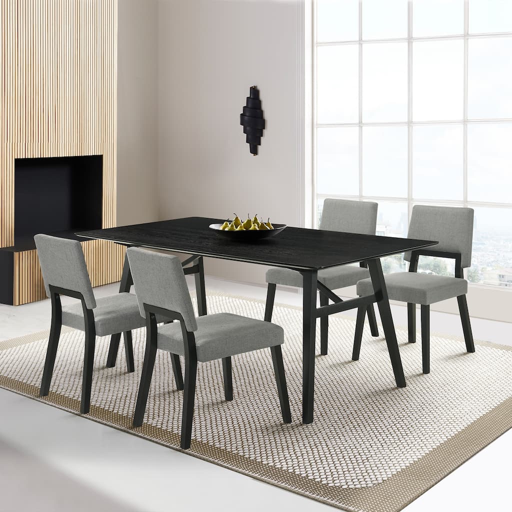 Channell Mid-Century Modern 5 Piece Dining Table Set with 4 Dining Chairs