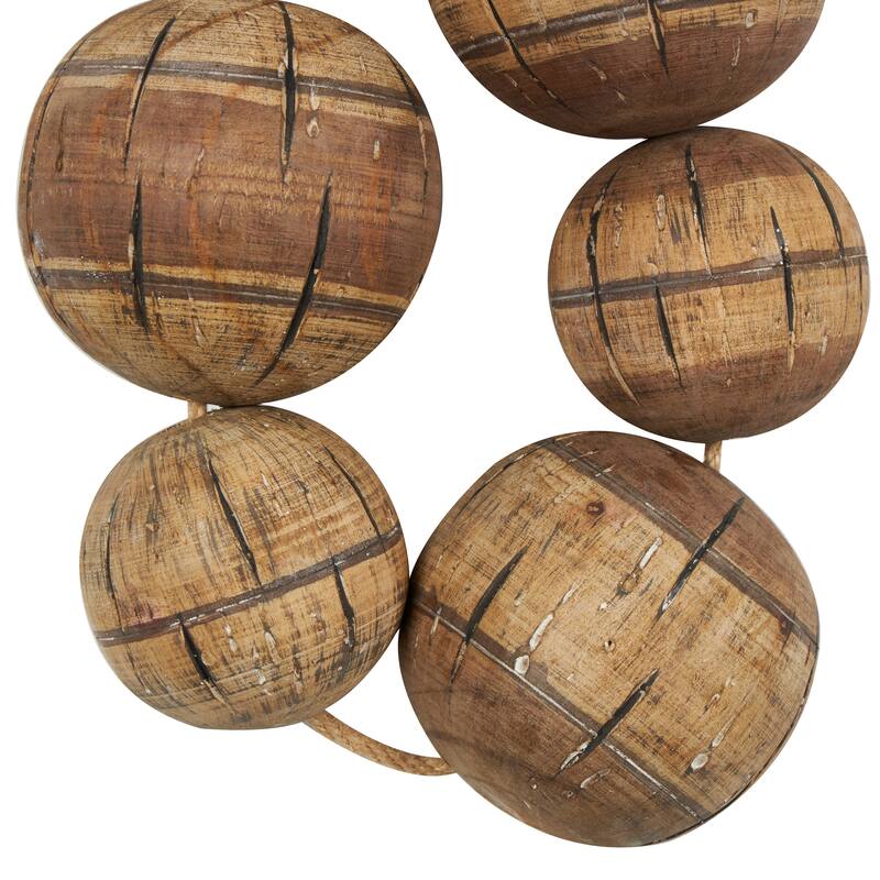 Brown Wood Handmade Distressed Striped 6 Strung Buoy Home Wall Decor with Hanging Rope