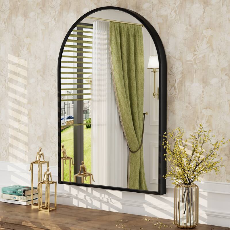 Arch High-Strength Tempered Glass and Aluminum Alloy Framed French Cleat Mounted Wall Mirror