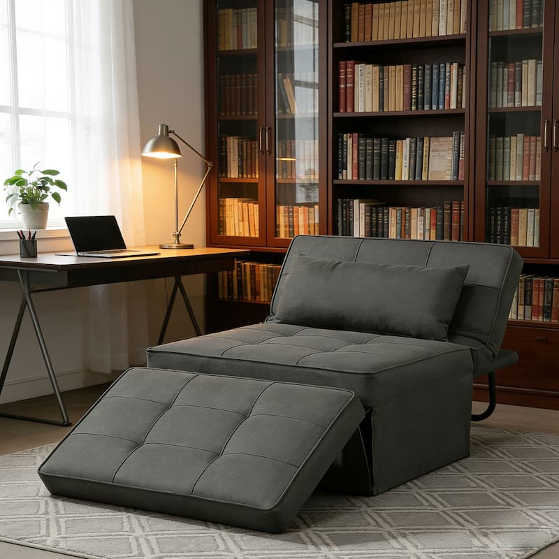 Ainfox Adjustable Sofa Chair Sleeper Sofa Bed Ottoman Couch with Metal Frame - Dark Grey