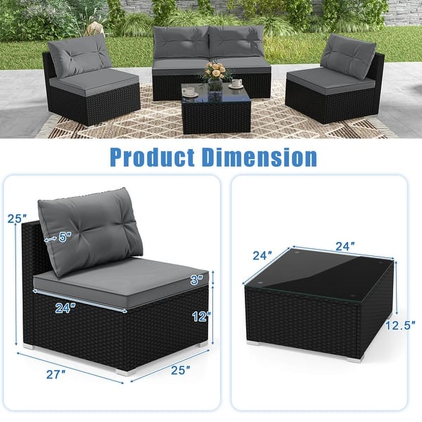 dimension image slide 2 of 3, Costway 5 Piece Outdoor Furniture Set with Seat & Back Cushions - See Details
