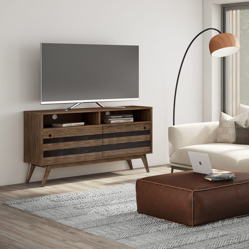 Wyndenhall Wright SOLID ACACIA WOOD 54 inch Wide Mid Century Design TV Media Stand in Rustic Natural Aged Brown - Rustic Natural Aged Brown