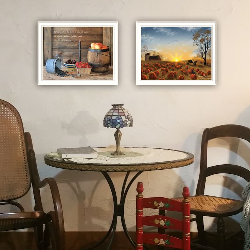 2-Piece Framed Wall Art Set - Autumn Sunrise & Fruit of the Spirit, White Frame