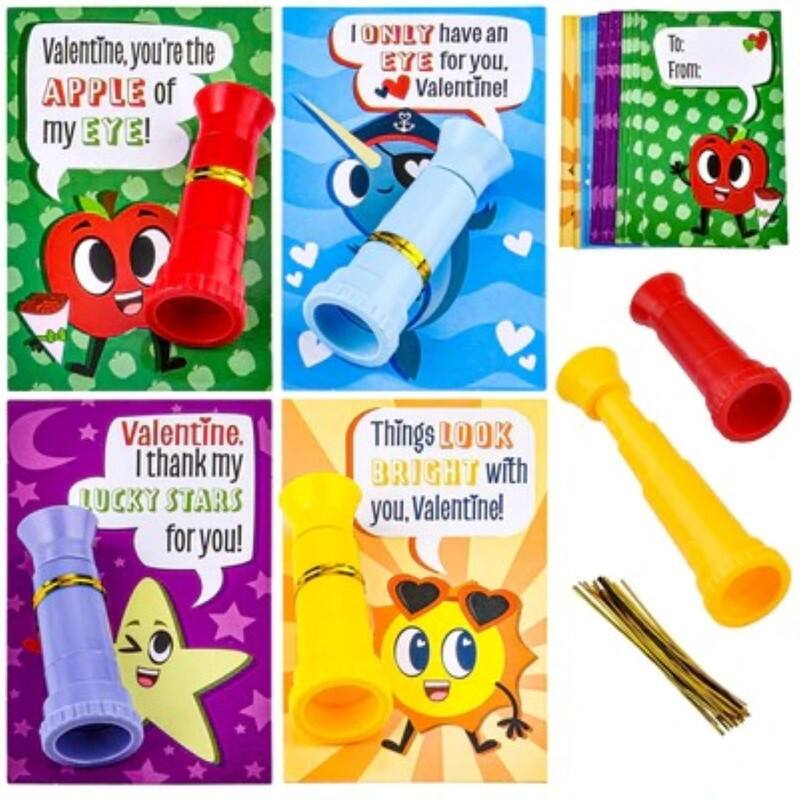 28 Packs Kids Valentines Cards with Telescopes for Kids' Valentine's Classroom Exchanges and Party Favors. - Multi