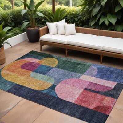 HomeRoots Abstract Transitional Rectangle Outdoor Rug