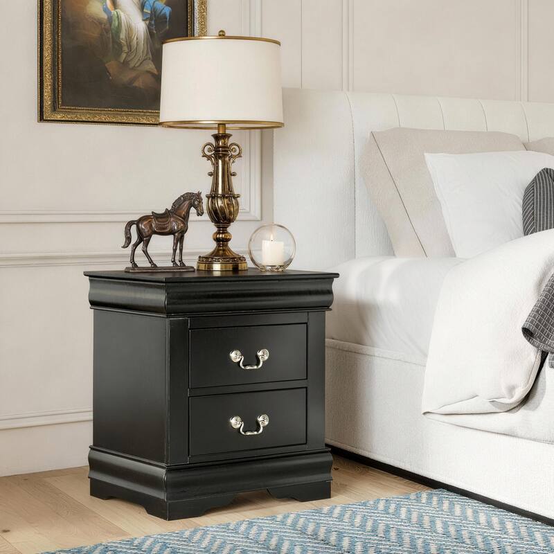 Rossetta Transitional Antique Elegant Style 2-Drawer Nightstand with Solid Wood Legs and Smooth Glides