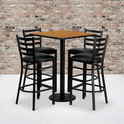 30'' Square Laminate Table Set with 4 Ladder Back Metal Barstools