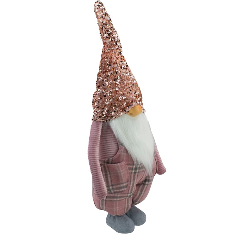30" Pink and Gray Plaid Tall Christmas Gnome Tabletop Figure