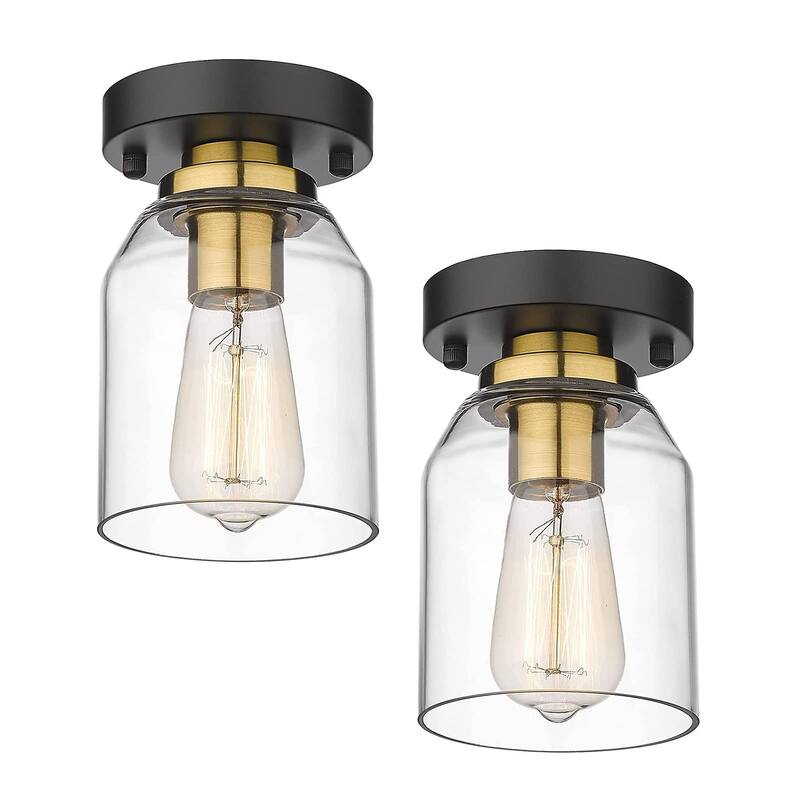 1-Light Flush Mount Lighting Fixture,Black and Gold - 2-Pack - Black and Gold