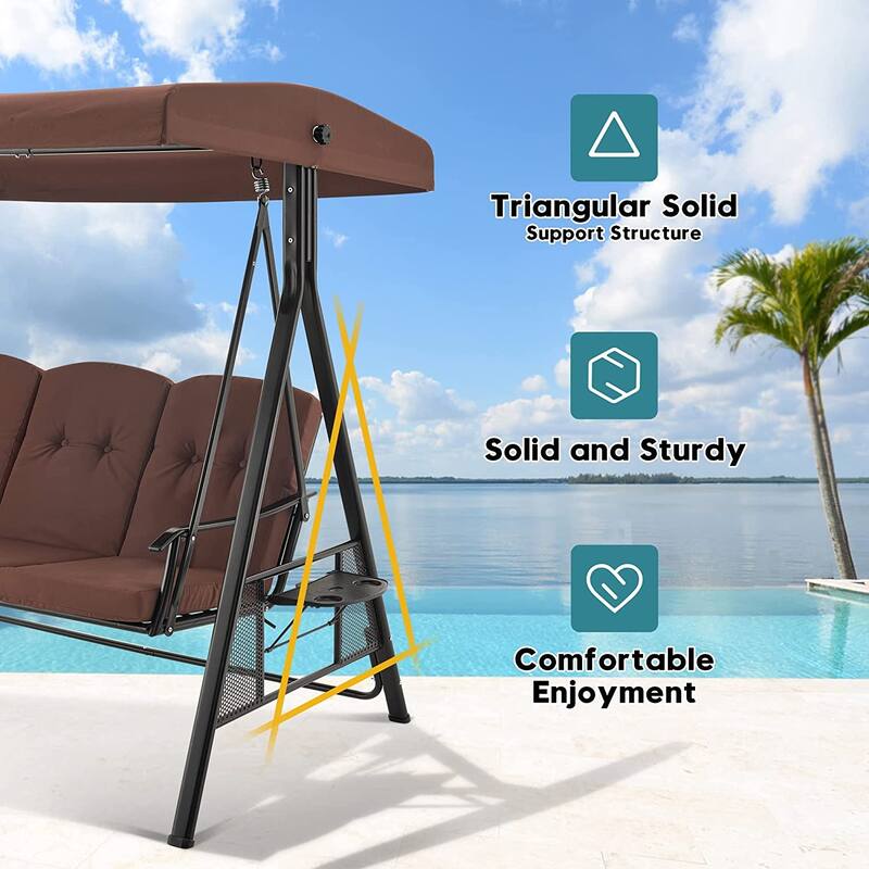 MCombo 3 Seat Patio Swings with Canopy, Adjustable Canopy Swing Sets for Backyard, Poolside, Balcony 4092