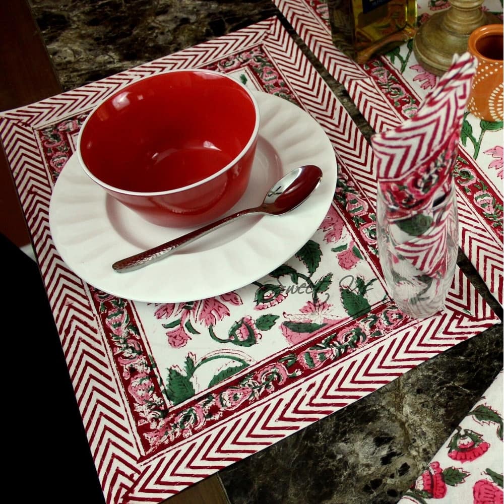 Romantic Floral Block Print Tablecloth Collection