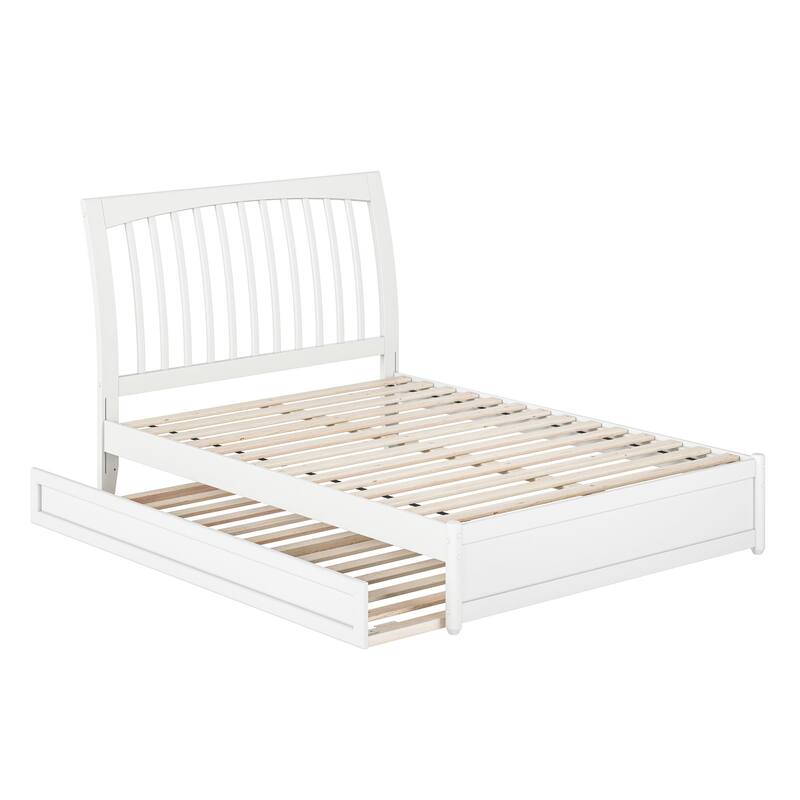 Roslyn Platform Bed with Panel Footboard and Twin Trundle - White - Full