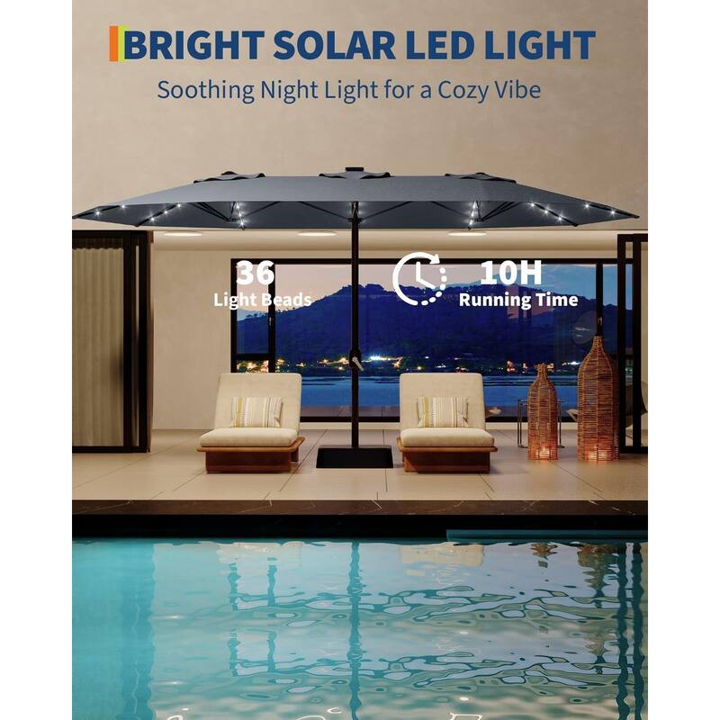 Coromose 15FT Large Patio Umbrella, with Solar Lights, for Deck Poolside Backyard