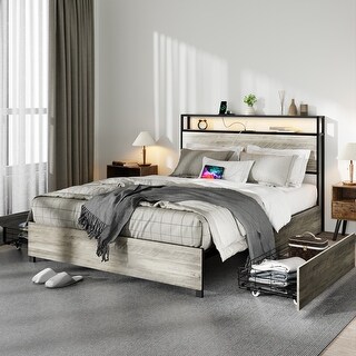 Full Bed with Storage Headboard and Charging Station - 4 Drawers - Bed ...