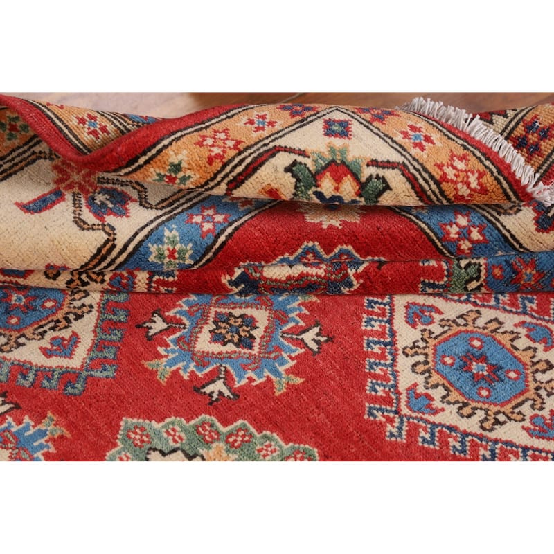 Geometric Kazak Rug Hand-Knotted Bedroom Wool Carpet - 5'2" x 7'0"