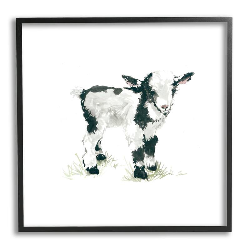 Stupell Baby Farm Lamb Minimal Country Animal over White Framed Wall Art - Black - 24 x 24 - Black