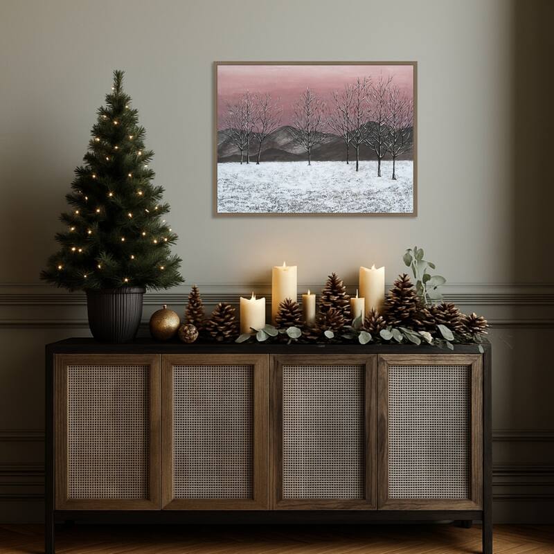 Sunset Snowfall II by Michael Willett (30 x 23 in.), Framed Canvas Wall Art Print - Sylvie Dark Gold