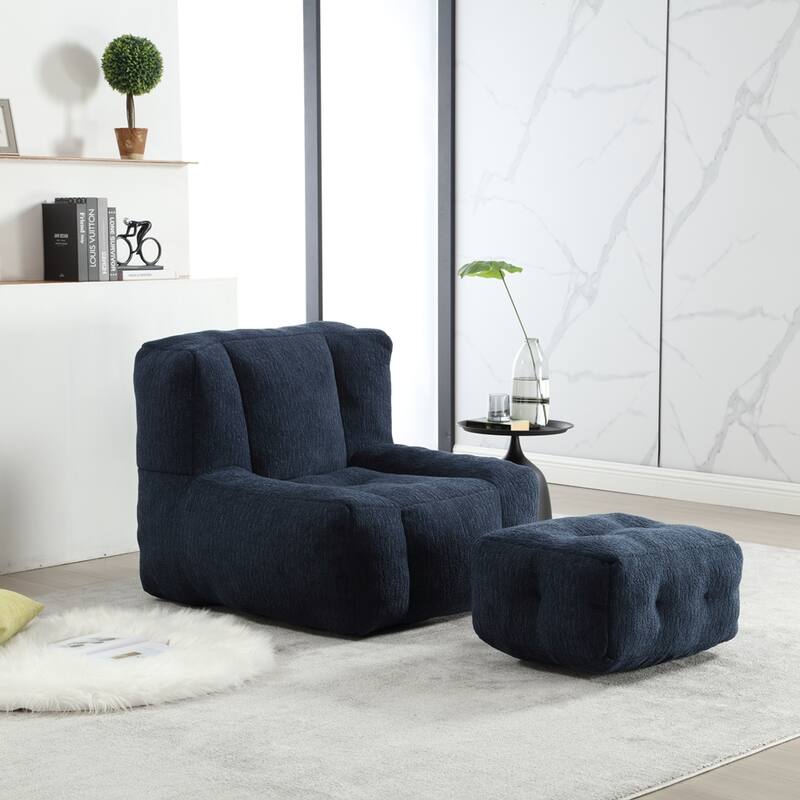Comfortable Fluffy Bean Bag Chair with ottoman for living room