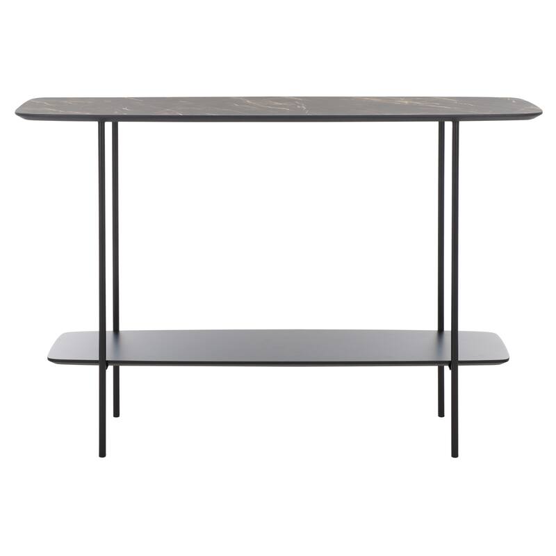 SAFAVIEH Bernadine Lower Shelf Console Table - 47.3 In. W x 15.8 In. D x 31.5 In. H - 47Wx16Dx32H - Dark Sandstone/Matte Black