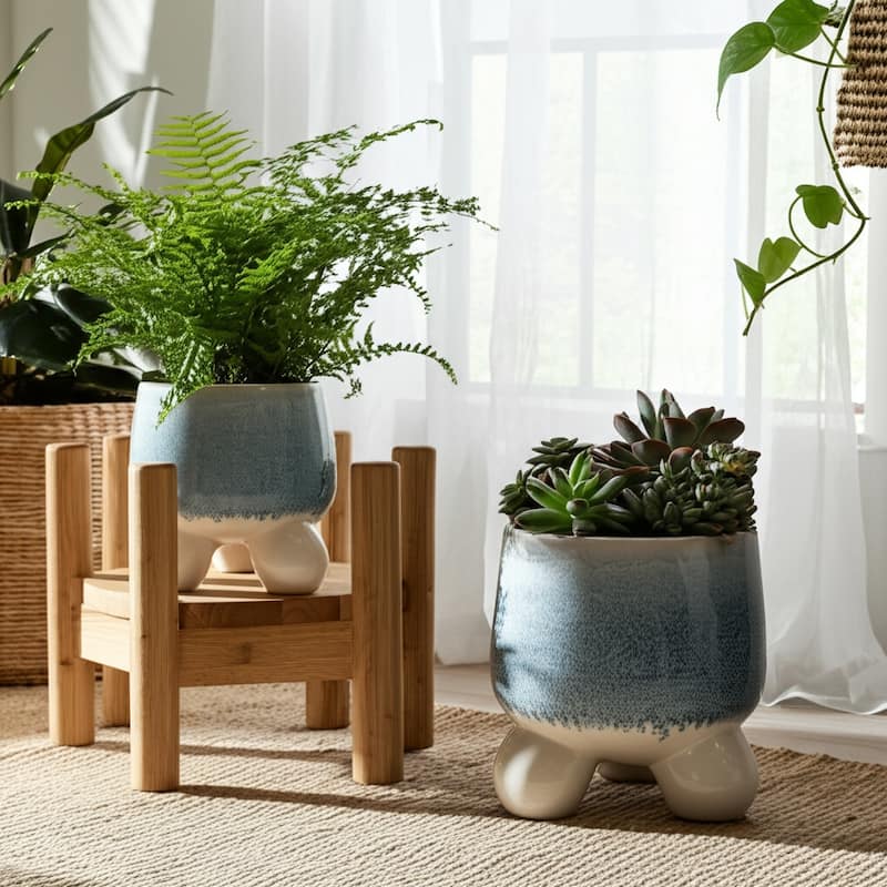 Stoneware Planters Sculptural Tripod Base Modern Containers (Set of 2) - 11" x 11" x 11"