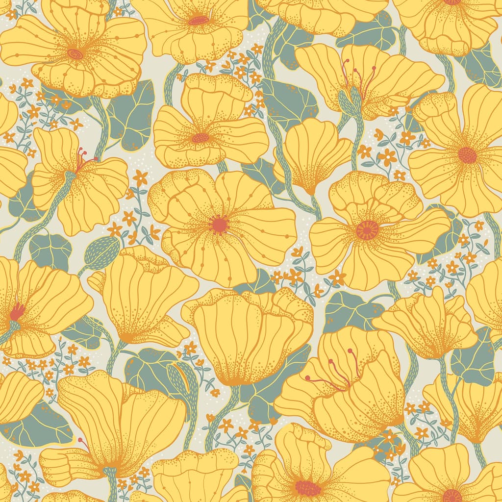 A-Street Prints Matilda Yellow Poppy Fields Wallpaper