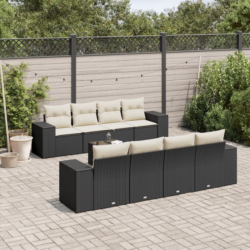 vidaXL Patio Sofa Set with Cushions Outdoor Furniture 9 Piece Poly Rattan - 21.7 x 21.7 x 14.6 - Black and cream