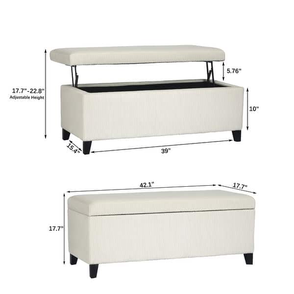 dimension image slide 4 of 5, Adeco Velvet Storage Ottoman Bench Rectangular Footstool Lift Top