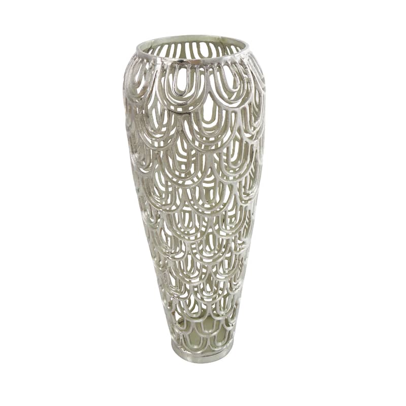 Silver Aluminum Metal Tall Art Deco Inspired Arched Geometric Vase