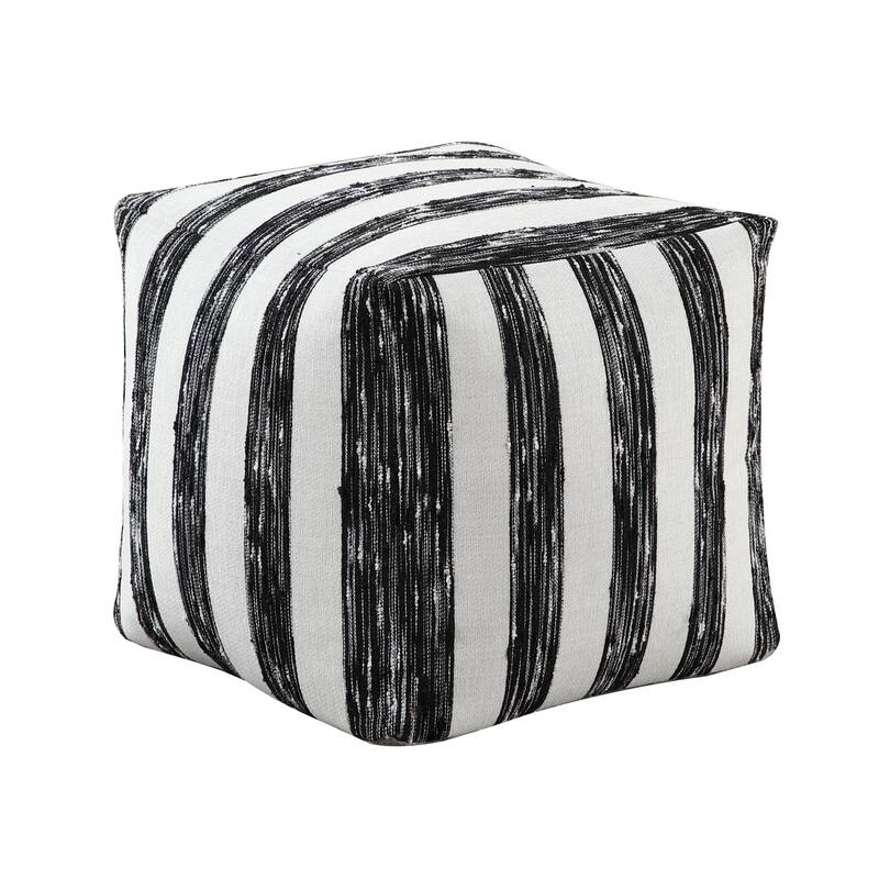 Modern Pouf Black and White Striped Fabric Upholstered Ottoman, Non-Slip Floor Pouf, Bean Bag Chair, 1pc Sitting Pouf
