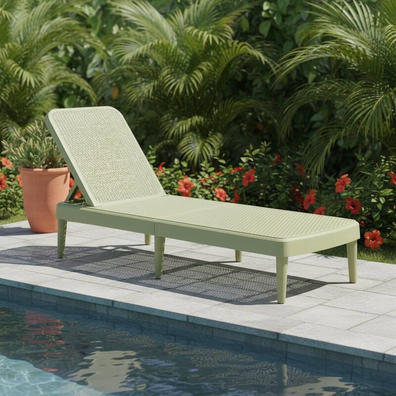75" Sage Heavy Duty Plastic Outdoor Stacking Chaise Lounge - Sage