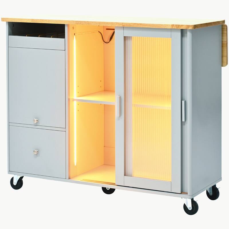 Large Kitchen Island Cart with an Adjustable Shelf and 2 Drawers