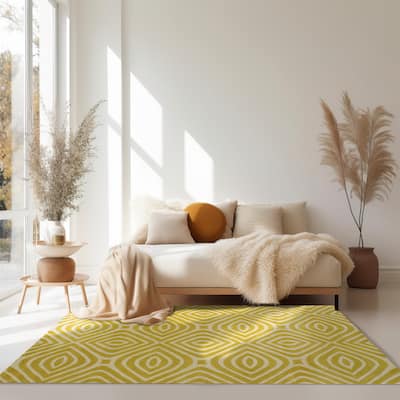 EORC Marla Yellow Wool Hand-tufted Transitional Geometric Rug