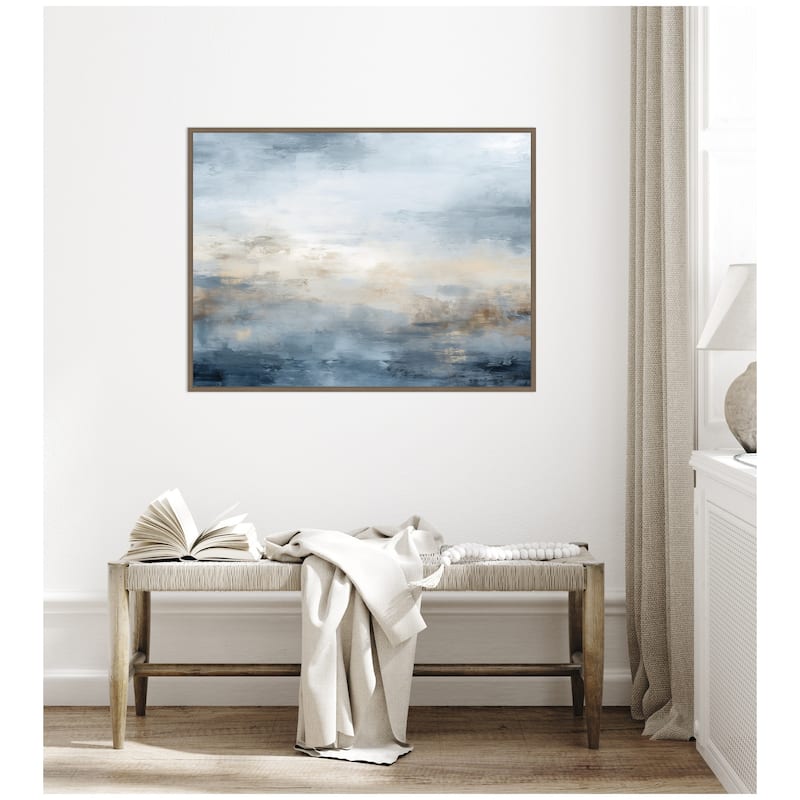 Kate and Laurel Sylvie Tonal Abstract Oceanic Nautical Serenity Blue Horizontal Framed Canvas by The Creative Bunch Studio