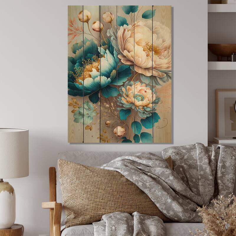 Designart 'Multi-Color Blooming Flowers II' Floral Wood Wall Art - Natural Pine Wood - 30 In. Wide x 40 In. High