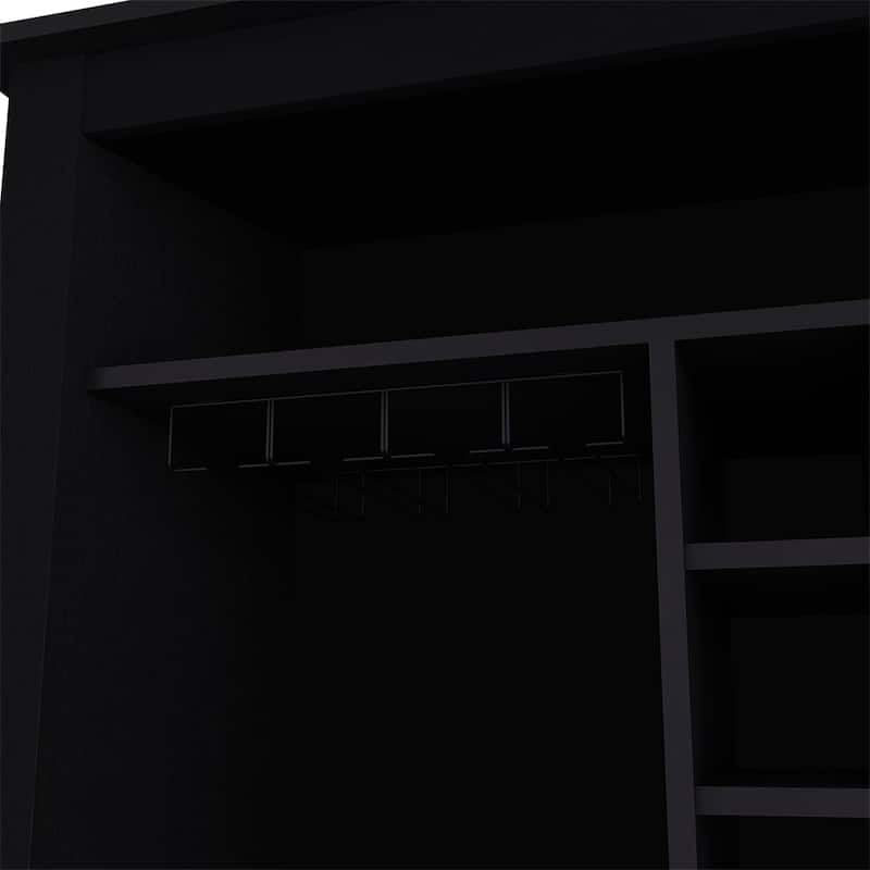 Bar Cabinet Castle, One Open Shelf, Six Wine Cubbies, Black Wengue Finish