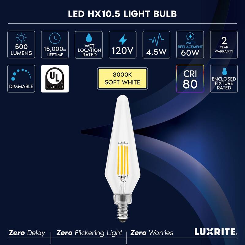 Luxrite E12 Candelabra LED Light Bulbs 60 Watt Equivalent, 3000K Soft White, Enclosed Fixture Rated, Dimmable...
