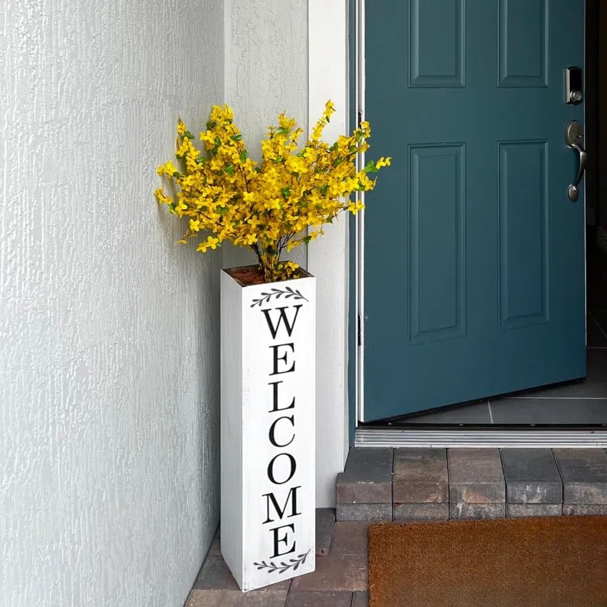 Glitzhome 30"H Wooden Welcome Porch Sign Rustic Double Sided Box-shaped Planter