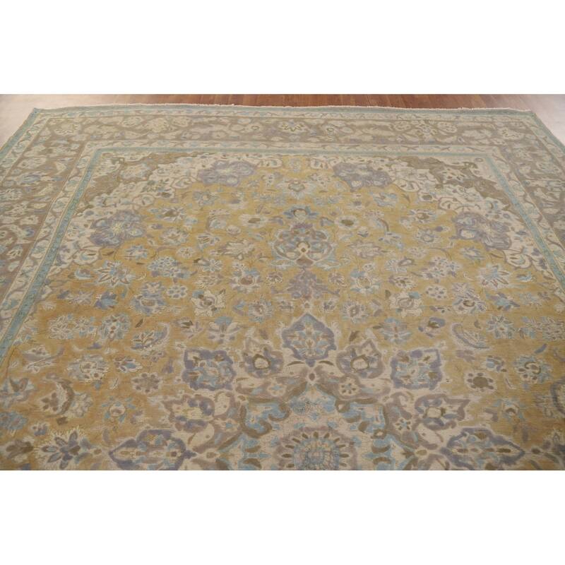 Hand Knotted Oriental 100% Wool Carpet Traditional Floral Yellow & Gold Najafabad Area Rug - 12' 10'' X 9' 3''