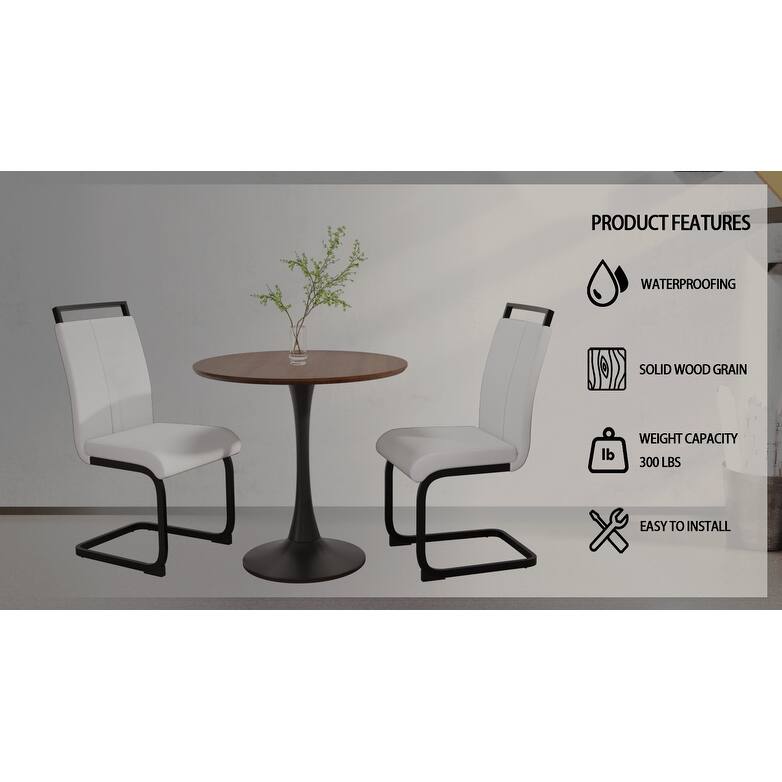 Modern 3-Piece Dining Set with MDF Round Table & 2 PU High Back C-shaped Tube Chairs