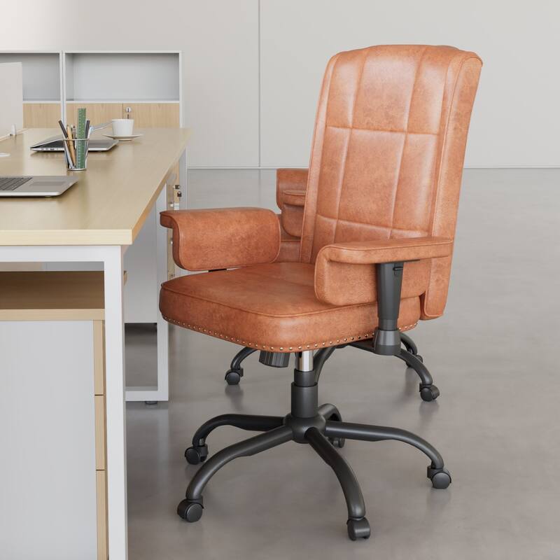 Pu Leather Home Office Desk Chair, Adjustable Desk Chair Office Chair Computer Chair Ergonomic Mid Back with 360°Swivel