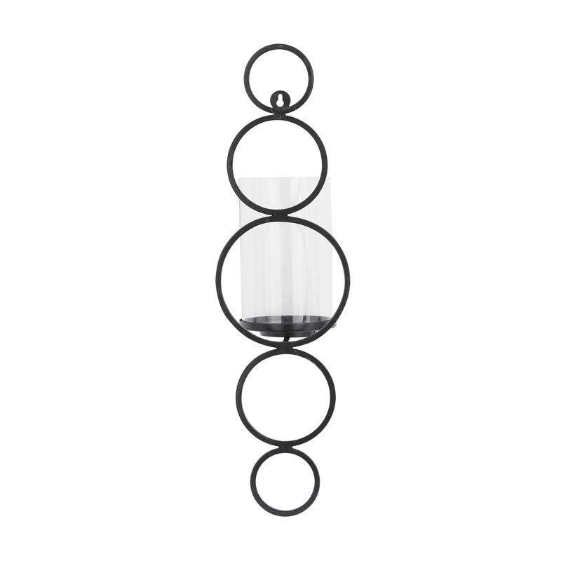 CosmoLiving by Cosmopolitan Metal Stacked Circle Geometric Wall Sconce with Glass Holder - Gold, Black, Silver