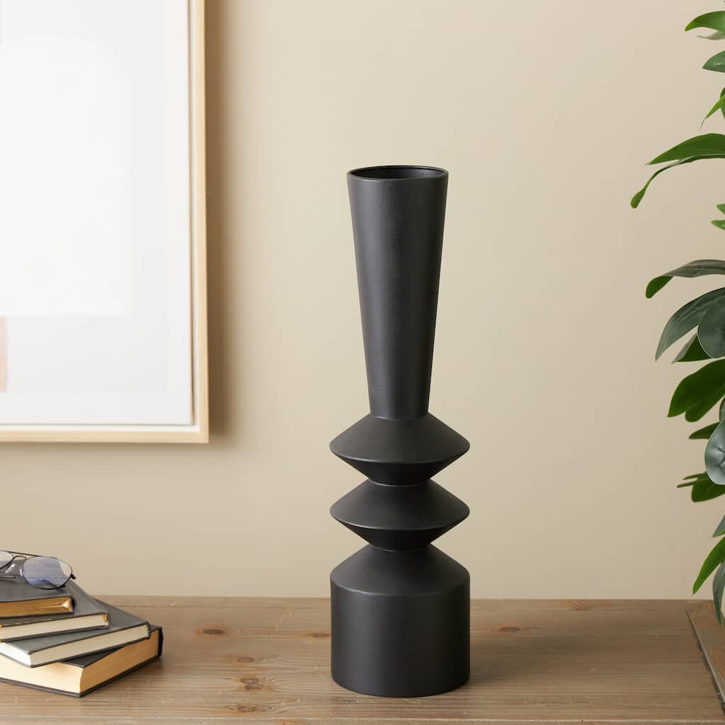 Black Metal Art Deco Fluted Decorative Vase